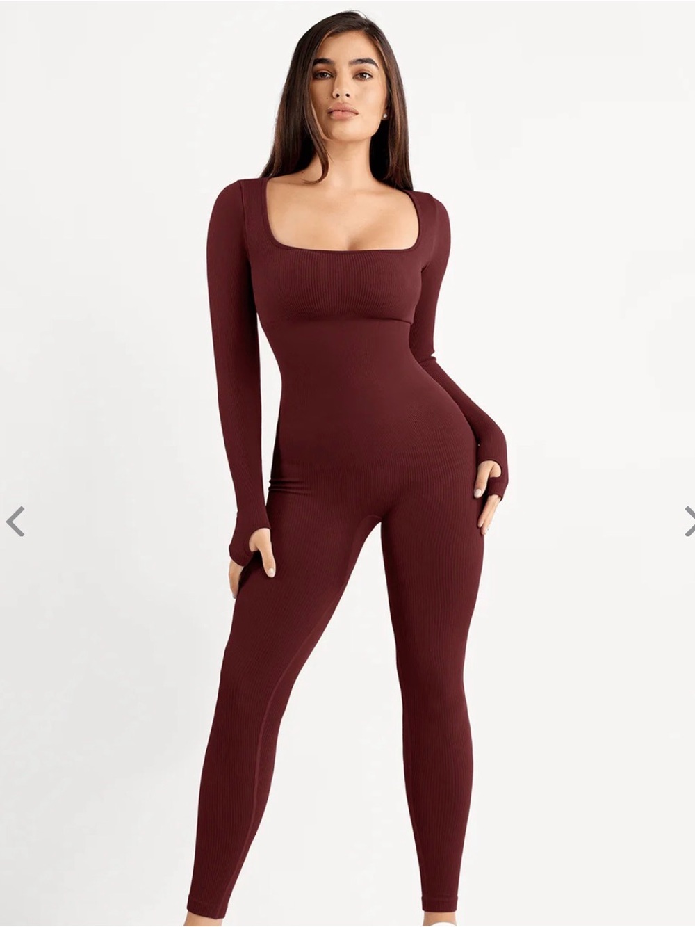 Ribbed Scoop Neck Burgundy bodysuit